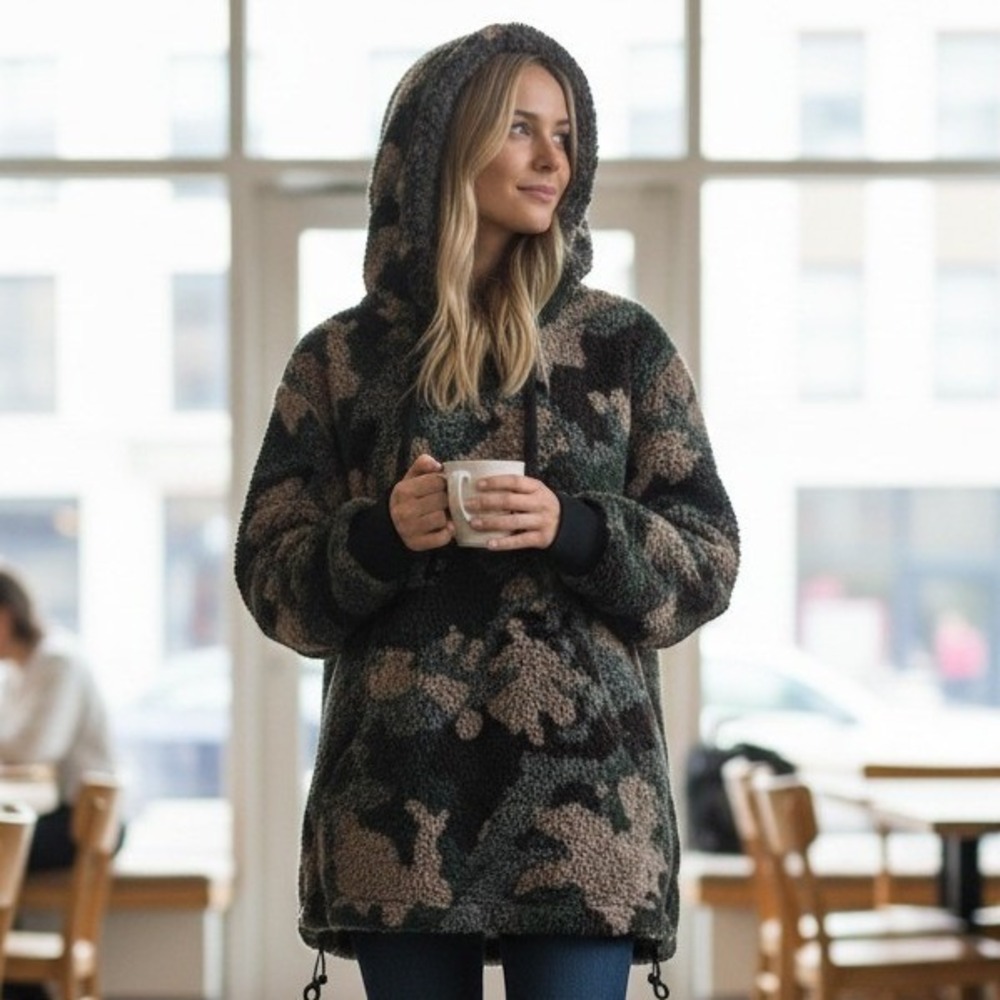 Evereve Dylan NWT Women's Knobby Camo Cozy Hoodie textured Pullover  Cozy NWT